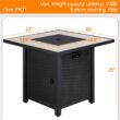 Topeakmart 30'' Outdoor Square Propane Fire Pit Table 50,000 BTU Gas Fire Pit with Ceramic Tabletop , Rattan Pattern Steel Base and Fire Glass, Black