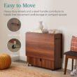 Best Choice Products Multipurpose Folding Table w/ Built-in Wheels, 3 Storage Shelves, Cubby, Carrying Handle - Brown