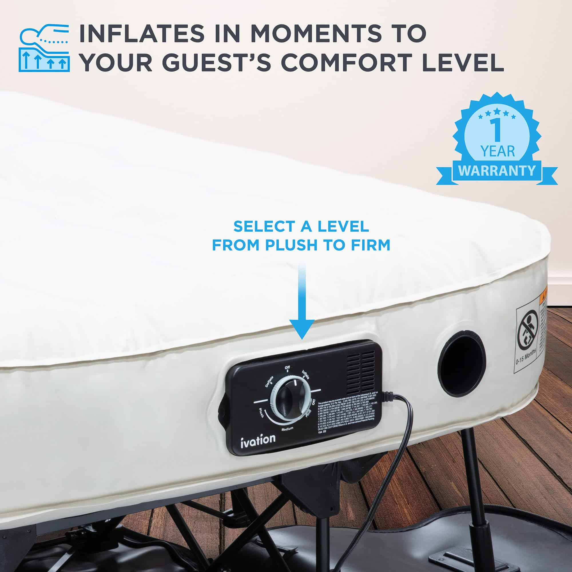Ivation EZ-Bed 22.5" Self Inflating Air Mattress with Built-in Pump, King Ivation EZ-Bed 22.5" Self Inflating Air Mattress with Built-in Pump, King - Image 2