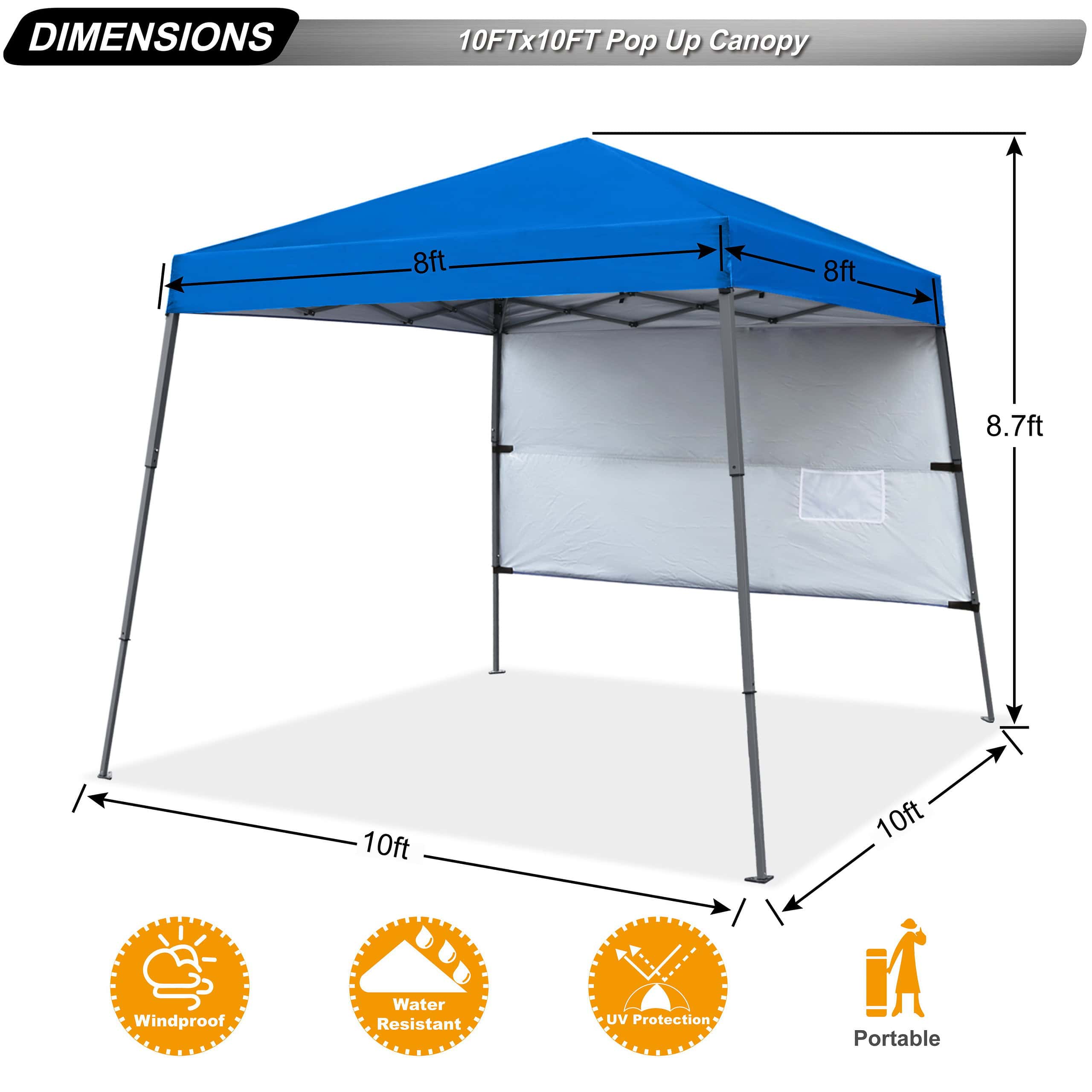 ABCCANOPY 10 ft x 10 ft Outdoor Pop up Slant Leg Canopy Tent with 1 Sun Wall and 1 Backpack Bag - Blue ABCCANOPY 10 ft x 10 ft Outdoor Pop up Slant Leg Canopy Tent with 1 Sun Wall and 1 Backpack Bag - Blue - Image 7
