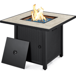 Yaheetech 30'' Outdoor Propane Fire Pit Table 50,000 BTU Square Gas Fire Pit with Ceramic Tabletop, Black