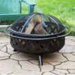 George Oliver Jahidul Crossweave 36" Round Wood-Burning Steel Outdoor Fire Pit with Screen George Oliver Jahidul Crossweave 36" Round Wood-Burning Steel Outdoor Fire Pit with Screen