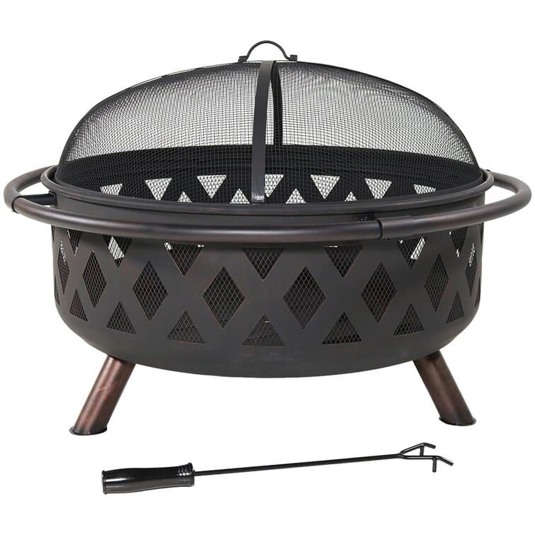 George Oliver Jahidul Crossweave 36" Round Wood-Burning Steel Outdoor Fire Pit with Screen George Oliver Jahidul Crossweave 36" Round Wood-Burning Steel Outdoor Fire Pit with Screen - Image 8