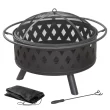 George Oliver Jameira 32-Inch Round Outdoor Wood Burning Firepit with Screen, Poker, and Cover George Oliver Jameira 32-Inch Round Outdoor Wood Burning Firepit with Screen, Poker, and Cover