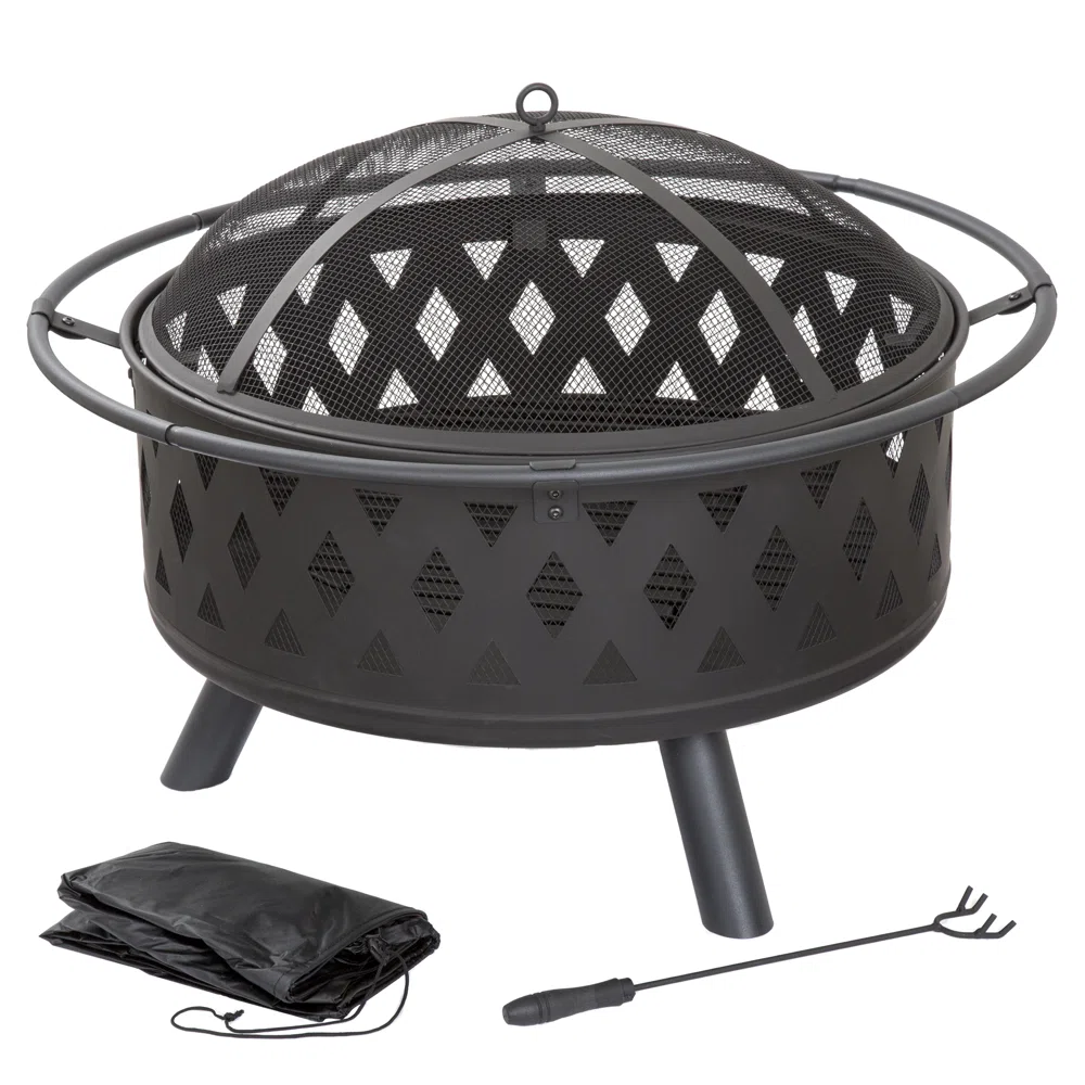 George Oliver Jameira 32-Inch Round Outdoor Wood Burning Firepit with Screen, Poker, and Cover George Oliver Jameira 32-Inch Round Outdoor Wood Burning Firepit with Screen, Poker, and Cover - Image 10