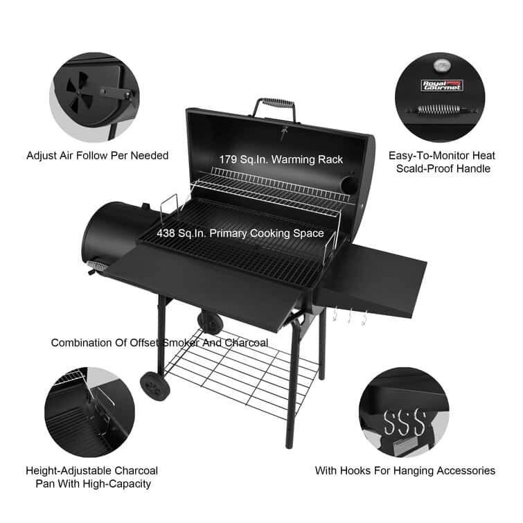 Royal Gourmet 30" Barrel Charcoal Grill with Smoker, Side Table and Cover Royal Gourmet 30" Barrel Charcoal Grill with Smoker, Side Table and Cover - Image 10
