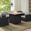 Topeakmart 30'' Outdoor Square Propane Fire Pit Table 50,000 BTU Gas Fire Pit with Ceramic Tabletop , Rattan Pattern Steel Base and Fire Glass, Black