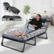Slsy Folding Bed Cot: 3.3 Inch Mattress, Pillow, 4-Reclining Positions, Camping Guest Bed