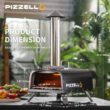 PIZZELLO Pellet Pizza Oven 12" Outdoor Wood Fired Pizza Ovens with Pizza Stone, Pizza Peel, Fold-up Legs, Cover, Thermometer, Chimney - Black