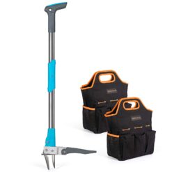 ROYALGARDEN Weed puller with 2 garden tool bags, 40in long standing weeder, garden weeding tools with 3 claws, fiberglass foot pedal, Ergonomically designed weed picker for easy weed