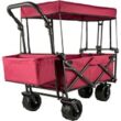 BENTISM Collapsible Wagon Cart Red, Removable Canopy 601D Oxford Cloth, Portable Folding Wagon Adjustable Handles