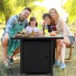 Topeakmart 30'' Outdoor Square Propane Fire Pit Table 50,000 BTU Gas Fire Pit with Ceramic Tabletop , Rattan Pattern Steel Base and Fire Glass, Black