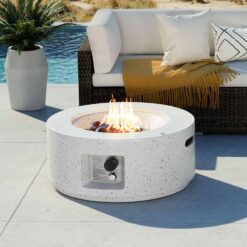 COSIEST Outdoor 28-inch Round Propane Fire Pit Table, 40,000 BTU Concrete Fire Pit