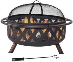 Libby Fire Pit - Sphere Outdoor Wood Burning and Grill for Camping and Picnic - Portable Steel Frame with Legs, Mesh Cover, Poker - Bonfire and Cooking in The Patio, Deck, Garden, Backyard