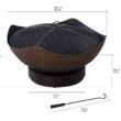Sunjoy 34" Large Size Outdoor Patio Round Bowl Shaped Copper Wood Burning Steel Fire Pit with Spark Screen and Poker
