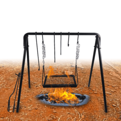 34“ Grill Swing Campfire Cooking Stand BBQ Grill for Cookware Adjustable Collapsible Legs with Hooks & Accessories, Swing Grill for Outdoor Picnic Camping Bonfire Party