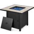 Topeakmart 30'' Outdoor Square Propane Fire Pit Table 50,000 BTU Gas Fire Pit with Ceramic Tabletop , Rattan Pattern Steel Base and Fire Glass, Black