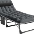 ABORON Portable Folding Camping Cot with 2 Sided Mattress & Pillow, Adjustable 4-Position Adults Reclining Folding Chaise, Folding Guest Bed