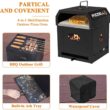 PIZZELLO Pizza Oven Outdoor Wood Fired 2-Layer Detachable Outside Ovens With Pizza Stone, Pizza Peel, Cover , Cooking Grill Grate - Black