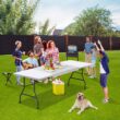 SuperDeal 8ft x 2.5ft Rectangle Folding Table Portable Picnic W/Handle White