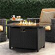 SMILE MART 43" Gas Propane Fire Pit Table with Tempered Glass Tabletop Rattan Wicker Base for Patio/Courtyard/Garden, Black