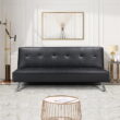 Easyfashion Convertible Black Faux Leather Futon Sofa Bed, Black