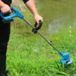 Docooler 21V Telescopic Handheld Cordless Grass Trimmer Electric Lawn Mower 1500mAh Rechargeable Battery Fast Multi Function Power Lithium Trimmer with / Stainless Steel Blade, Circular
