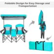 Gymax Folding 2-person Camping Chairs Double Sunshade Chairs w/ Canopy Turquoise, Adult