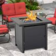 28 in. Outdoor Propane Fire Pit Slat Tabletop with Glass Stone