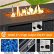 SMILE MART 43" Gas Propane Fire Pit Table with Tempered Glass Tabletop Rattan Wicker Base for Patio/Courtyard/Garden, Black