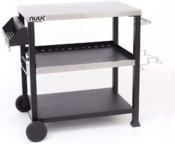 NUUK Three-Shelf Movable Outdoor Dining Cart Table, 20" x 32" NSF Stainless Steel Commercial Multifunctional Prep Worktable on Wheels