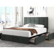 Amolife King Size Platform Bed Frame with Headboard and 4 Storage Drawers, Button Tufted Style, Dark Grey, Mattress Not Included