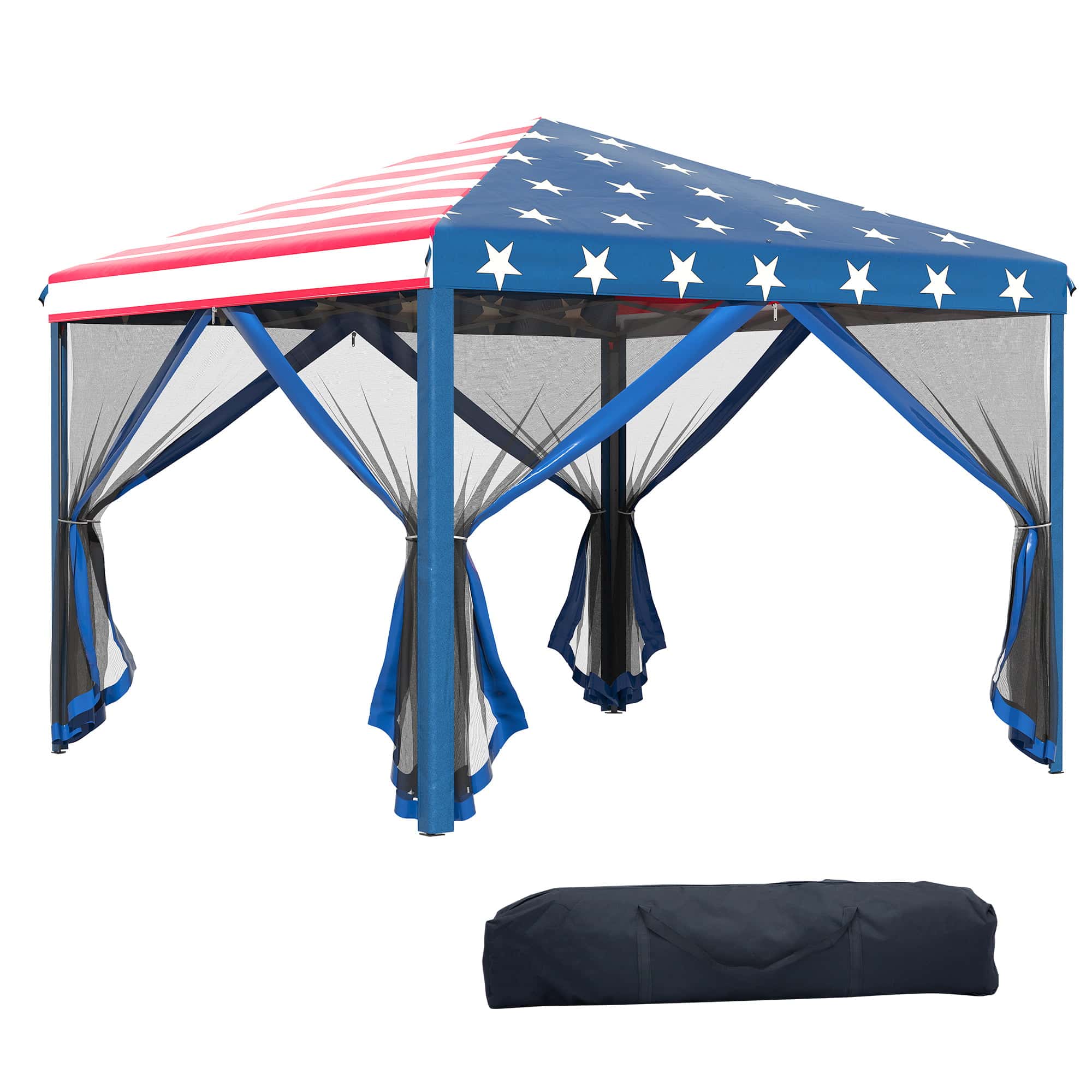 Outsunny 10' x 10' Pop-Up Canopy Shelter Party Tent with Mesh Walls - American Flag Outsunny 10' x 10' Pop-Up Canopy Shelter Party Tent with Mesh Walls - American Flag