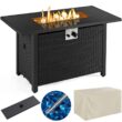 SMILE MART 43" Gas Propane Fire Pit Table with Tempered Glass Tabletop Rattan Wicker Base for Patio/Courtyard/Garden, Black