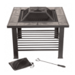 Fire Pit Table – 30-Inch Square Wood Burning Bonfire Pit with Marble Tile Edge, Spark Screen, Tile Fire Bowl Cover, Log Poker by Pure Garden (Black)