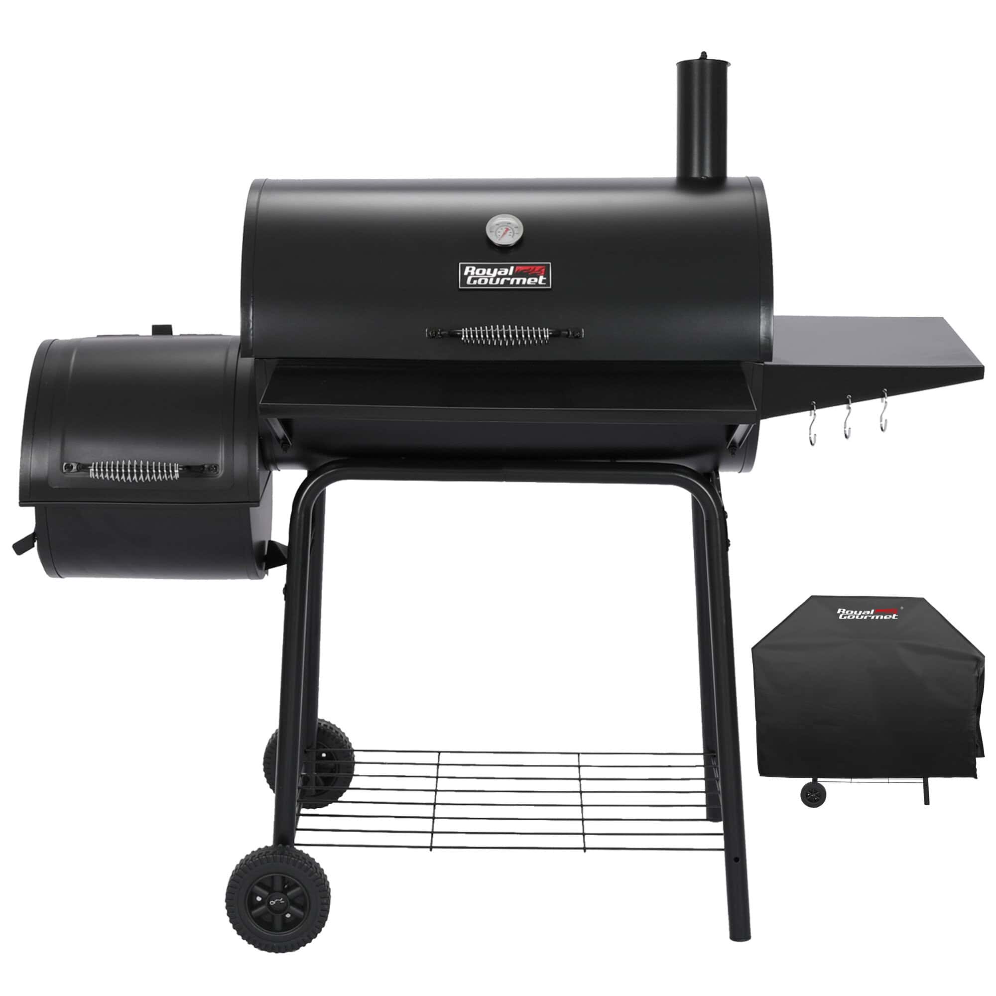 Royal Gourmet 30" Barrel Charcoal Grill with Smoker, Side Table and Cover Royal Gourmet 30" Barrel Charcoal Grill with Smoker, Side Table and Cover