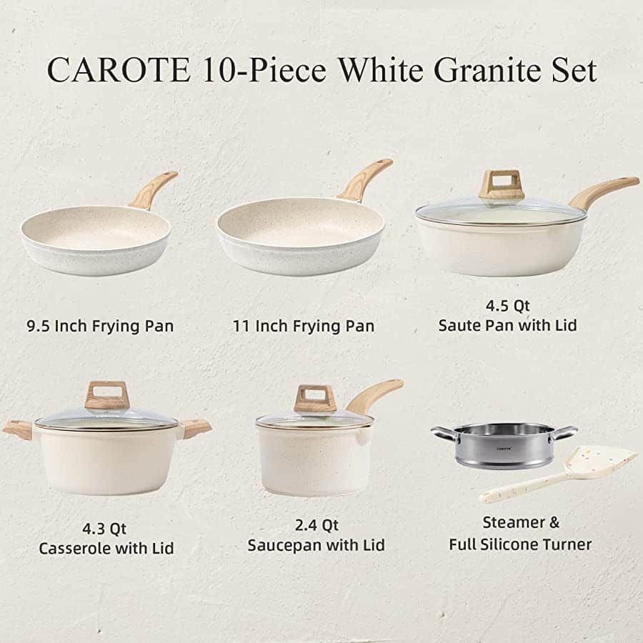 CAROTE Pots and Pans Set Nonstick, White Granite Induction Kitchen Cookware Sets, 10 Pcs Non Stick Cooking Set w/Frying Pans & Saucepans CAROTE Pots and Pans Set Nonstick, White Granite Induction Kitchen Cookware Sets, 10 Pcs Non Stick Cooking Set w/Frying Pans & Saucepans - Image 6