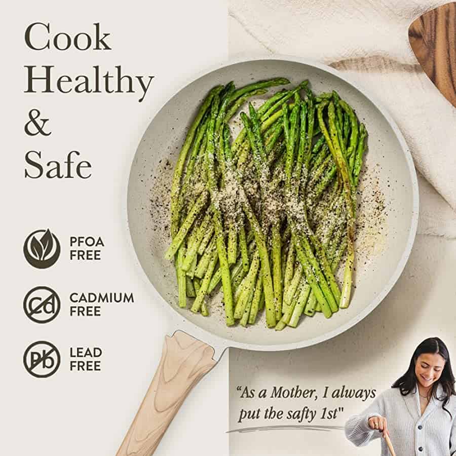 CAROTE Pots and Pans Set Nonstick, White Granite Induction Kitchen Cookware Sets, 10 Pcs Non Stick Cooking Set w/Frying Pans & Saucepans CAROTE Pots and Pans Set Nonstick, White Granite Induction Kitchen Cookware Sets, 10 Pcs Non Stick Cooking Set w/Frying Pans & Saucepans - Image 2