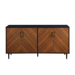 Walker Edison Furniture Company  Hampton 58 in. Acorn Bookmatch and Solid Black Buffet Stand