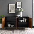 Walker Edison Furniture Company Hampton 58 in. Acorn Bookmatch and Solid Black Buffet Stand Walker Edison Furniture Company Hampton 58 in. Acorn Bookmatch and Solid Black Buffet Stand