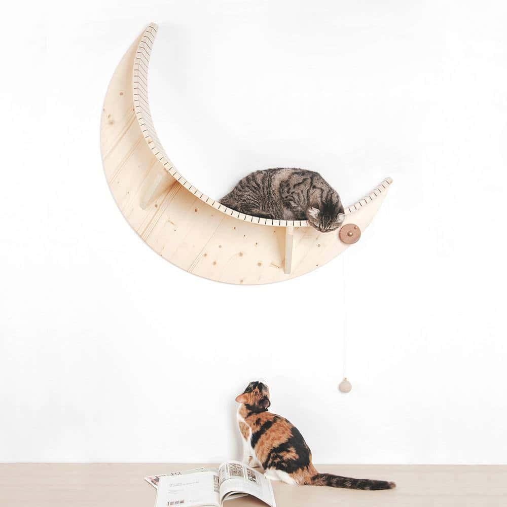 AndMakers MZ-Luna MYZOO Medium Luna Crescent Moon Shape Wall Mounted Wood Cat Bed AndMakers MZ-Luna MYZOO Medium Luna Crescent Moon Shape Wall Mounted Wood Cat Bed - Image 3