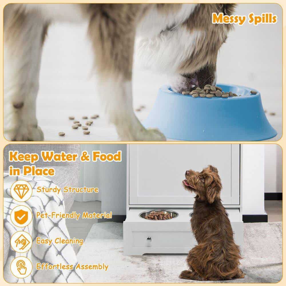 ANGELES HOME 8CK-10010PVWH 2-Cup Wood Pet Feeder Station with Stainless Steel Bowl in White ANGELES HOME 8CK-10010PVWH 2-Cup Wood Pet Feeder Station with Stainless Steel Bowl in White - Image 4