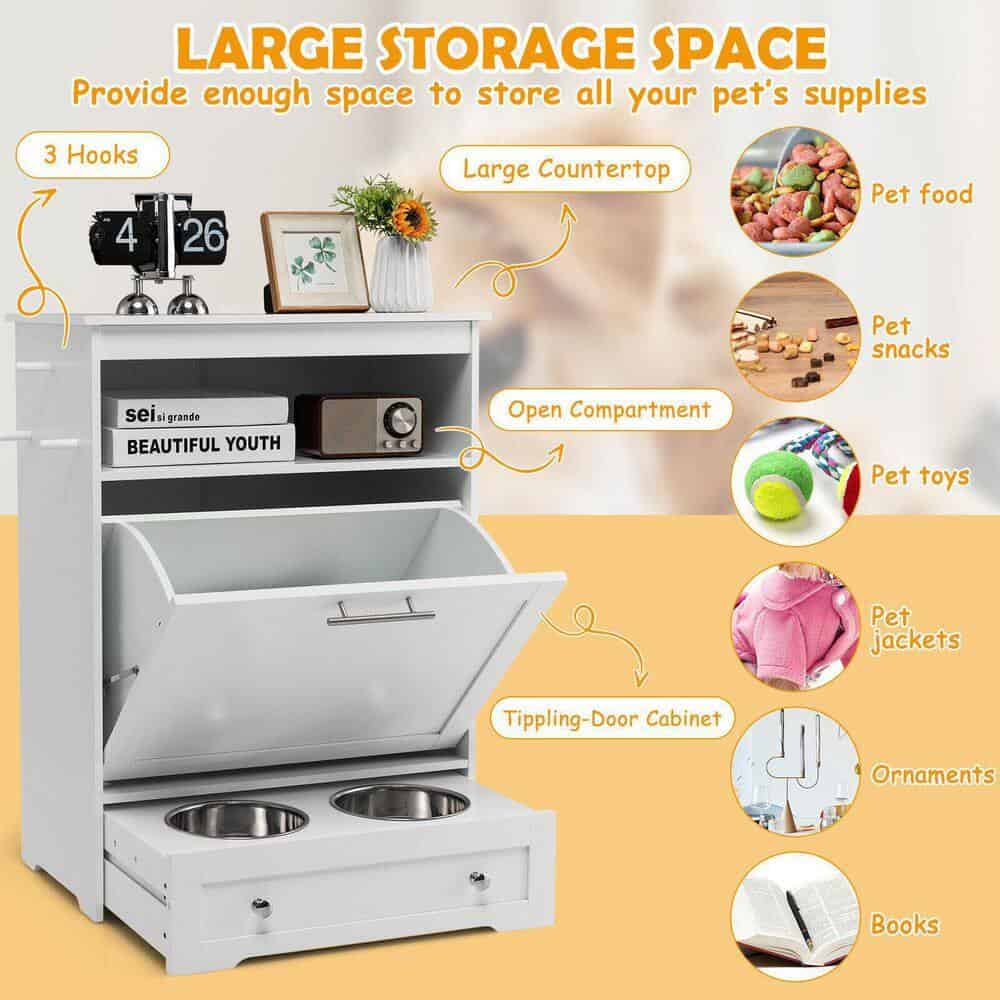 ANGELES HOME 8CK-10010PVWH 2-Cup Wood Pet Feeder Station with Stainless Steel Bowl in White ANGELES HOME 8CK-10010PVWH 2-Cup Wood Pet Feeder Station with Stainless Steel Bowl in White - Image 5