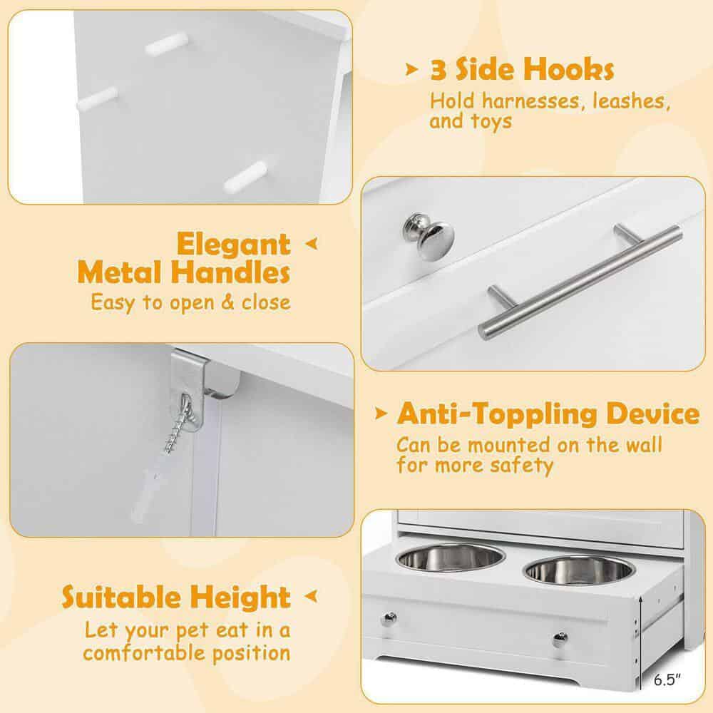ANGELES HOME 8CK-10010PVWH 2-Cup Wood Pet Feeder Station with Stainless Steel Bowl in White ANGELES HOME 8CK-10010PVWH 2-Cup Wood Pet Feeder Station with Stainless Steel Bowl in White - Image 3
