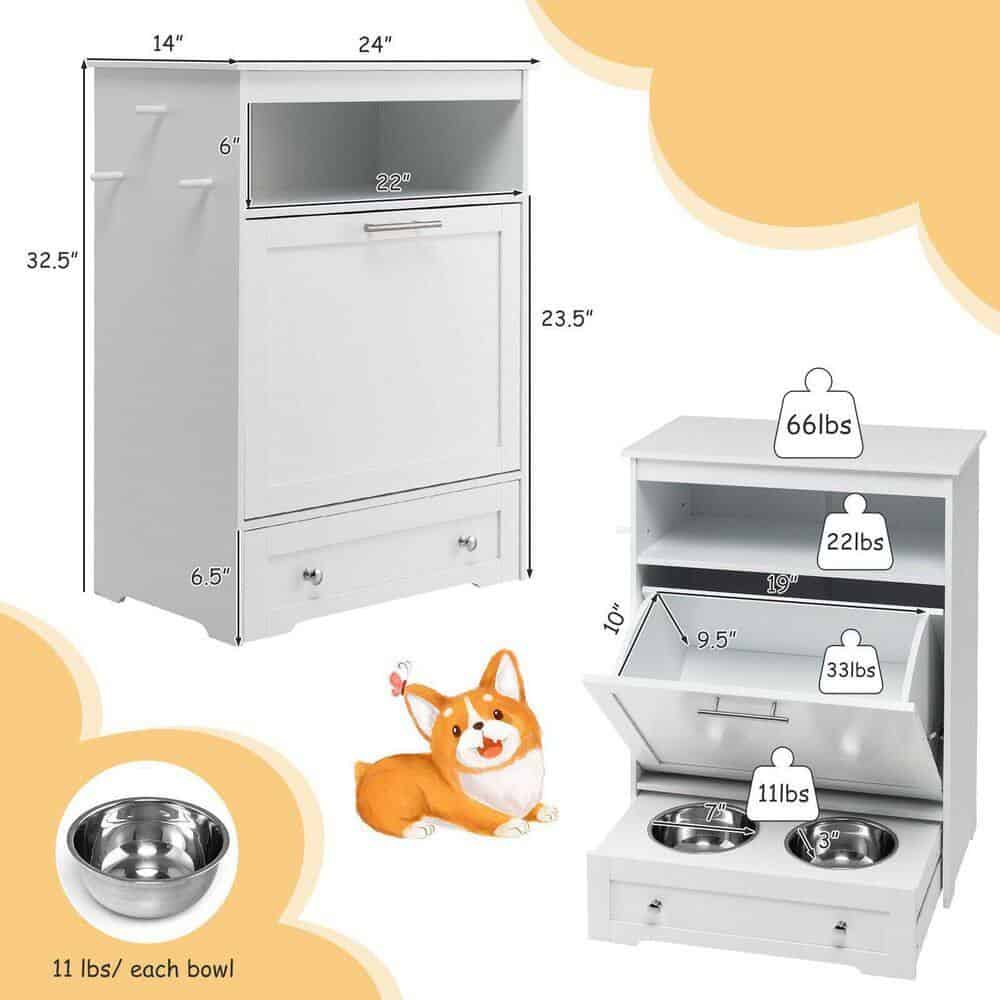ANGELES HOME 8CK-10010PVWH 2-Cup Wood Pet Feeder Station with Stainless Steel Bowl in White ANGELES HOME 8CK-10010PVWH 2-Cup Wood Pet Feeder Station with Stainless Steel Bowl in White - Image 2