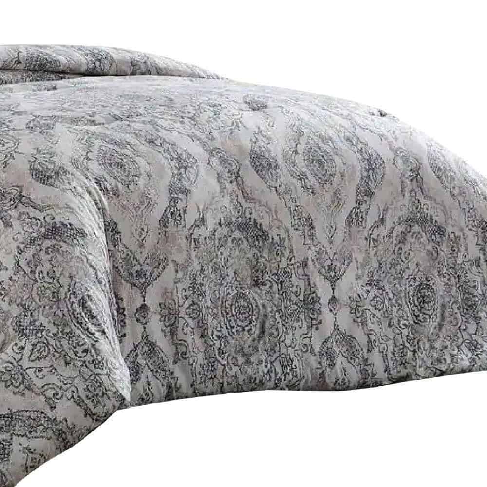 Benjara Lance 8- Piece White and Gray Damask Print Microfiber Queen Bed Comforter Set Benjara Lance 8- Piece White and Gray Damask Print Microfiber Queen Bed Comforter Set - Image 4