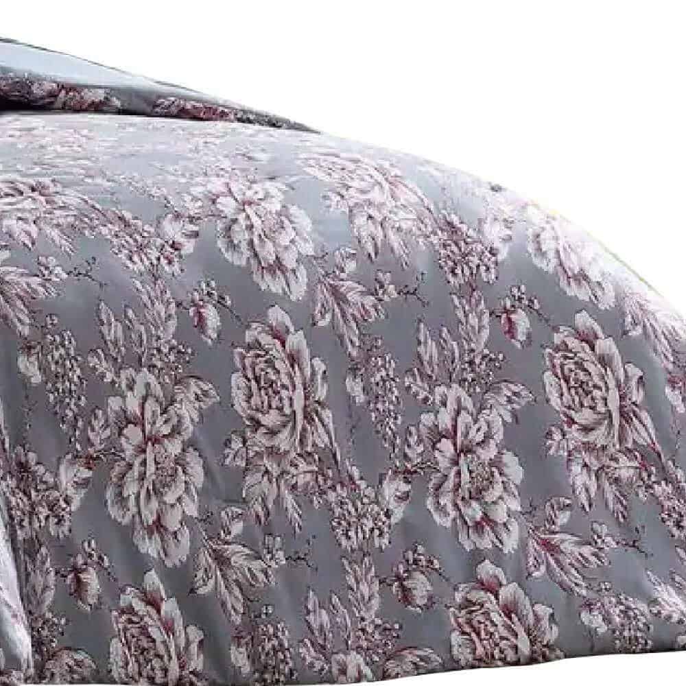 Benjara Tyler 8- Piece Gray Floral Print Microfiber Queen Bed Comforter Set Benjara Tyler 8- Piece Gray Floral Print Microfiber Queen Bed Comforter Set - Image 4