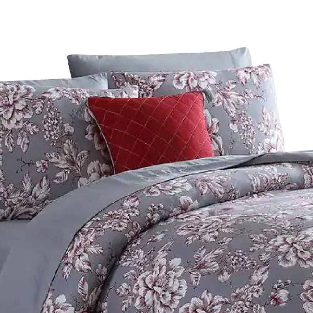 Benjara Tyler 8- Piece Gray Floral Print Microfiber Queen Bed Comforter Set Benjara Tyler 8- Piece Gray Floral Print Microfiber Queen Bed Comforter Set - Image 2