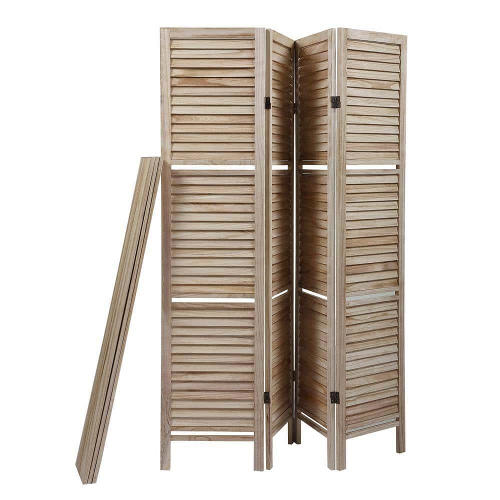Tunearary Outdoor Sycamore Wood Foldable Screen with Shelves, 4 Panels Tunearary Outdoor Sycamore Wood Foldable Screen with Shelves, 4 Panels - Image 3