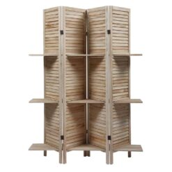 Tunearary Outdoor Sycamore Wood Foldable Screen with Shelves, 4 Panels